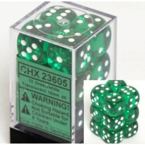Chessex: Translucent 16mm D6 Pips Dice (12u) Green/White