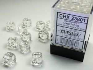 Chessex: Translucent 12mm D6 Dice (36u) Clear/White