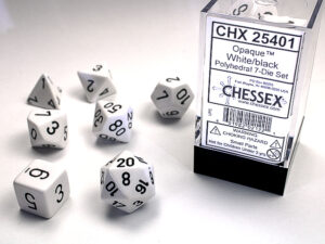 Chessex: Opaque Polyhedral 7-Die Set – White/Black