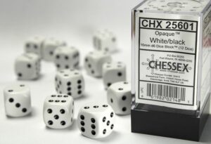 Chessex: Opaque 16mm d6 Dice (12u) – White/Black