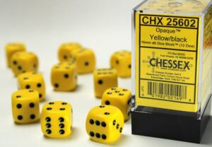 Chessex: Opaque 16mm d6 Dice (12u) – Yellow/Black
