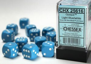 Chessex: Opaque 16mm d6 Dice (12u) – Light Blue/White