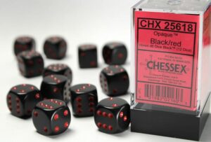 Chessex: Opaque 16mm d6 Dice (12u) – Black/Red