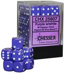 Chessex: Opaque 12mm d6 Dice (36u) – Purple/White