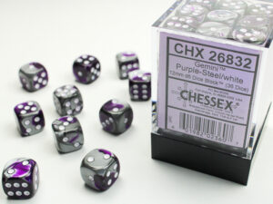 Chessex: Gemini 12mm d6 Purple-Steel/white (36 dados)