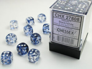 Chessex: Nebula 12mm d6 Black/white Dice Block (36 dice)