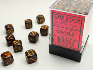 Chessex: Scarab 12mm d6 Blue Blood/gold Dice Block (36 dice)