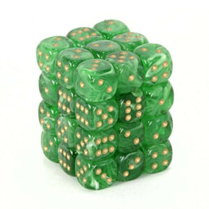Chessex: Vortex 12mm d6 Green/gold Dice Block (36 dice)
