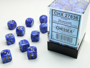 Chessex: Vortex 12mm d6 Blue/gold Dice Block (36 dice)