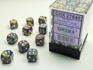 Chessex: Festive 12mm d6 Carousel/white Dice Block (36 dice)
