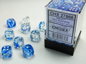 Chessex: Nebula 12mm d6 Dark Blue/white Dice Block (36 dice)