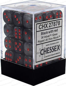 Chessex: Velvet 12mm d6 Black/red Dice Block (36 dice)