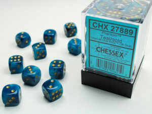 Chessex: Phantom® 12mm d6 Teal/gold Dice Block (36 dice)