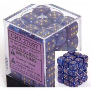 Chessex: Lustrous 12mm d6 Purple/gold Dice Block (36 dice)