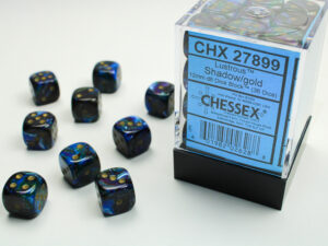 Chessex: Lustrous 12mm d6 Shadow/gold Dice Block (36 dice)