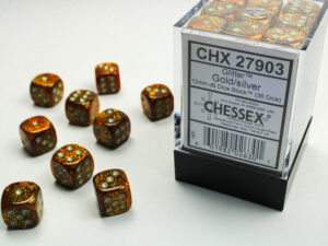 Chessex: Glitter 12mm d6 Gold/silver Dice Block (36 dice)