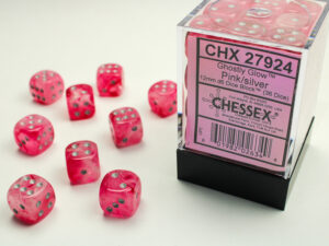 Chessex: Ghostly Glow 12mm d6 Pink/silver Dice Block (36u)