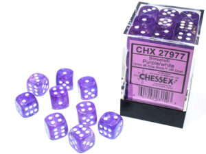 Chessex: Borealis 12mm d6  Purple/white Luminary (36 dados)