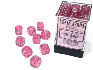 Chessex: Borealis 12mm d6 Pink/silver Luminary (36u)