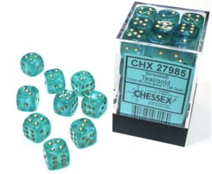 Chessex: Borealis 12mm d6 Teal/gold Luminary Luminary (36u)