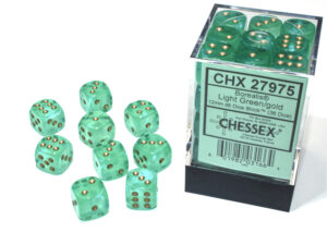 Chessex: Borealis 12mm d6   Light Green/gold  Luminary (36u)
