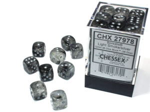 Chessex: Borealis 12mm d6 Light Smoke/silver Luminary (36u)