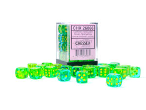 Chessex: Gemini 12mm d6 Translucent Green-Teal/yellow (36u)