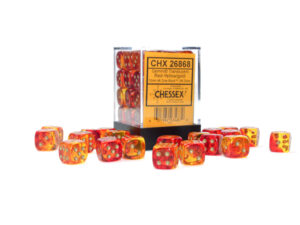 Chessex: Gemini 12mm d6 Translucent Red-Yellow/gold (36u)
