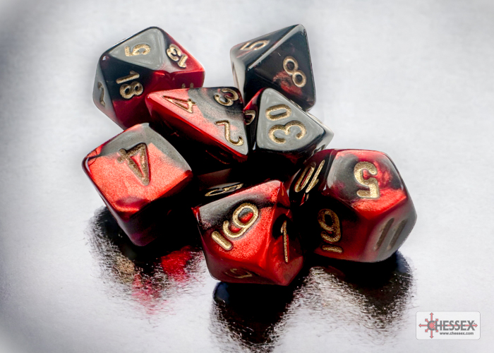 Chessex: Gemini Mini-hedral Black-Red/gold 7-Die Set (20633)