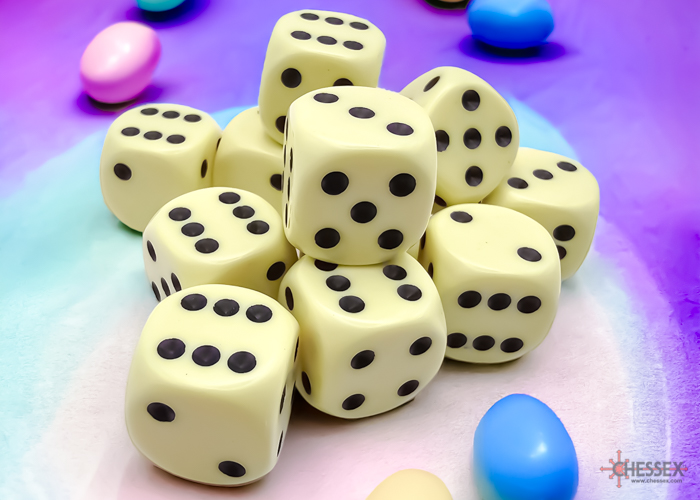 Chessex: Opaque Pastel Yellow/black 16mm d6 Dice Block (12 dice) (25662)