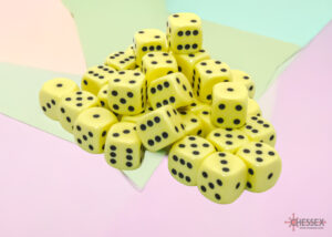 Chessex: Opaque Pastel Yellow/black 12mm d6 Dice Block (36 dice) (25862)