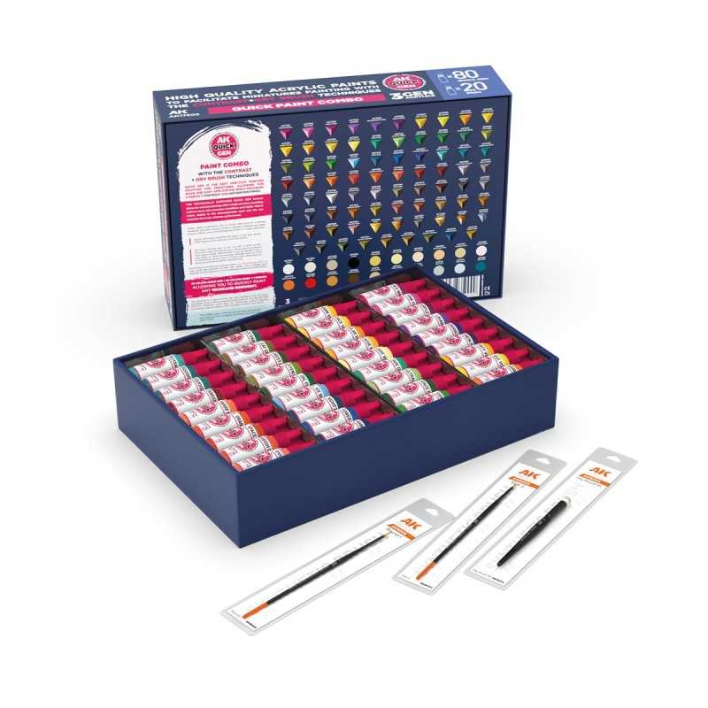 AK: Quick Gen - Quick Paint Combo Set 100 Colors (80 Quick Gen + 20 Acrylic 3Gen + 3 Brushes) (AK17603) - Imagen 2