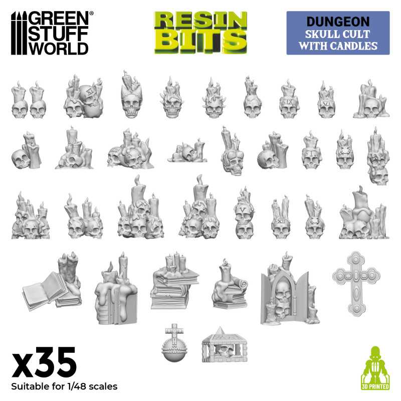 Green Stuff World: Set Impreso en 3D: Cráneos y velas 1:48