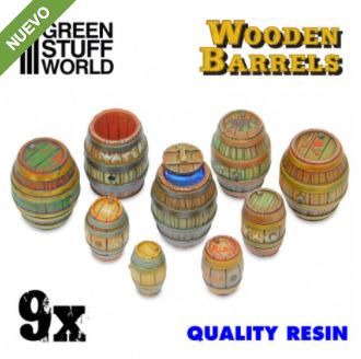Green Stuff World: 9x Barriles de madera en Resina