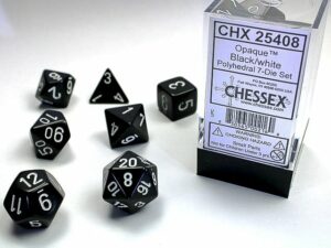 Chessex: Opaque Polyhedral 7-Die Set – Black/White