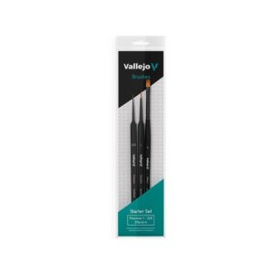 Vallejo: Pincel – Starter Set Precisión (Redondo 1 & 3/0, Plano 4, sintéticos) (B03990)