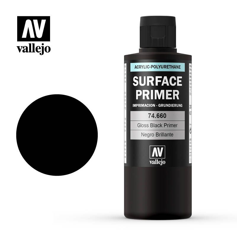 Vallejo: Imprimacion Acrilica Poliuretano - Negro Brillante 200ml 74660