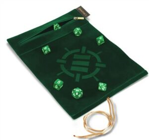 Enhance: Roll on a Scroll Dice Rolling Mat & 7pc Acylic Dice Set – Green