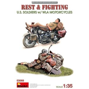 Miniart: 1/35 – Figuras Rest & Fighting. U.S. Soldiers w/ WLA Motorcycles