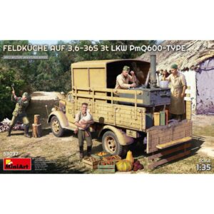 MiniArt: Camión + Figuras Feldkuche Auf 3,6-36S 3t LKW PmQ600-Type. Escala 1/35
