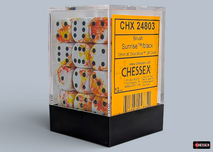 Chessex: Brush Sunrise/black 12mm d6 Dice Block (36 dice)