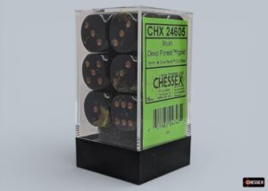 Chessex: Brush Forest/gold 16mm d6 Dice Block (12 dice)