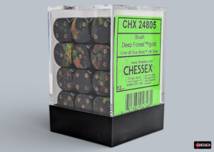 Chessex: Brush Deep Forest/gold 12mm d6 Dice Block (36 dice)