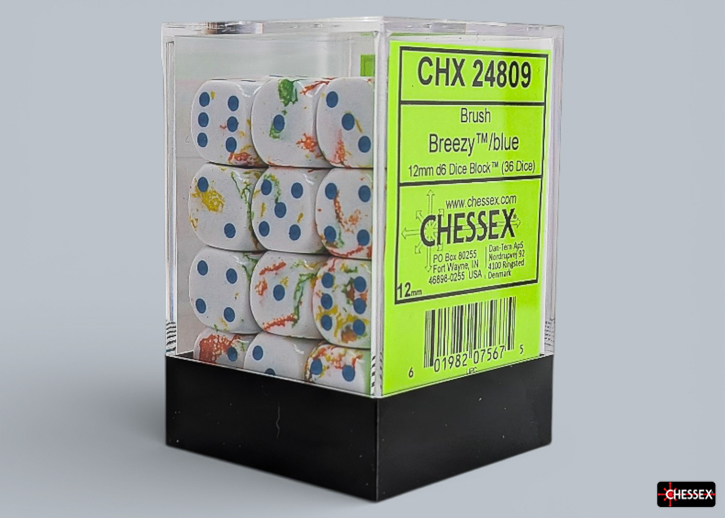 Chessex: Brush Breezy/blue 12mm d6 Dice Block (36 dice)