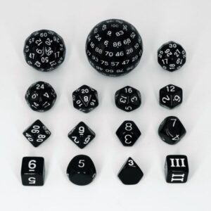 White Weasel Studio: Set de 15 dados acrílicos negro y blanco