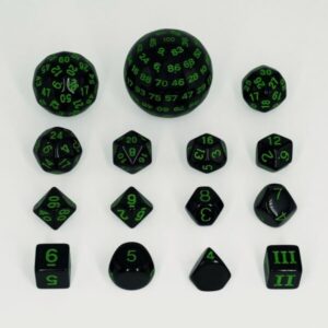 White Weasel Studio: Set de 15 dados acrílicos negro y verde