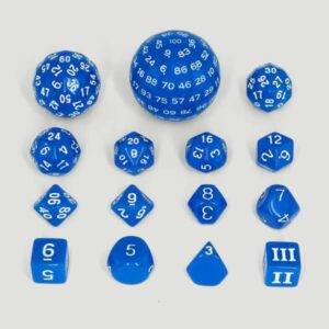 White Weasel Studio: Set de 15 dados acrílicos azul y blanco