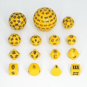 White Weasel Studio: Set de 15 dados acrílicos amarillo y negro